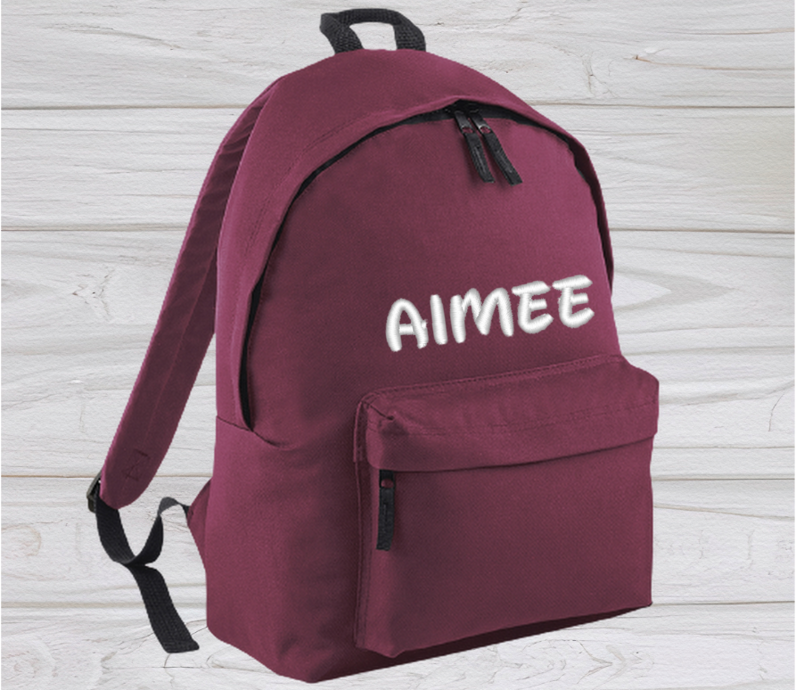 Personalised Junior Burgundy School Rucksack Backpack - Embroidery Designed - CreationPartyShop