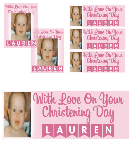 Personalised Baby Christening Photo Banner Party Photo Banners & Posters - Pink - CreationPartyShop