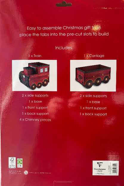 Christmas Train &amp; Carriage Gift Holder – Create festive magic with this 3D train-style gift holder featuring an engine and carriage sections, perfect for storing Christmas presents, sweets, or toys. Measuring approx. 74cm (L) x 22cm (W) x 29cm (H), it’s a standout Christmas display.