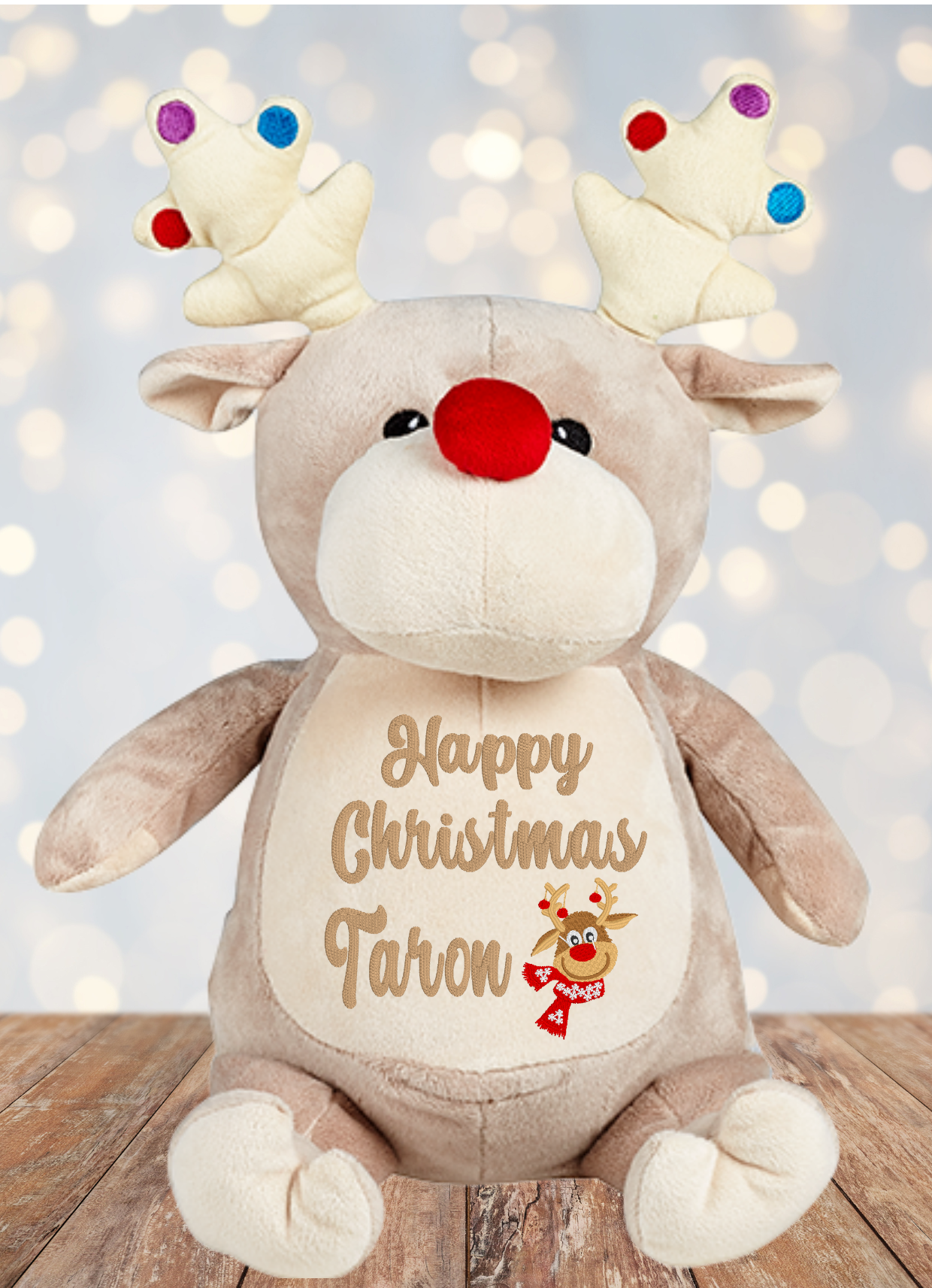 Comet the Taupe Reindeer Cubbies Teddy Bear is sure to leave you and your loved ones smitten with its corduroy brown body, sweetly-decorated antlers, arms, and feet, and sweet black eyes. Make it truly unique with a personalised design and make those special moments even more unforgettable!

This 13" Comet the Reindeer Teddy Bear is the perfect addition to your Christmas festivities. Expertly crafted and with a zipper design, it's simple to machine-wash it before snuggle time. Let your holiday gatherings re
