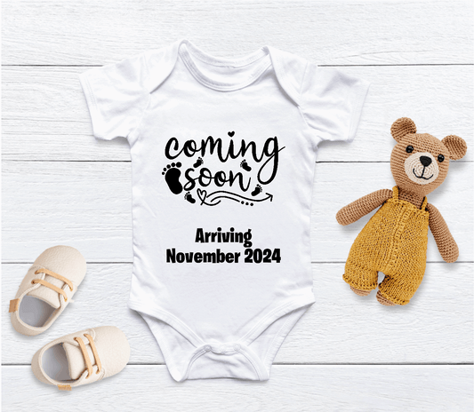 Personalised Coming Soon Pregnancy Announcement Baby Vest - CreationPartyShop