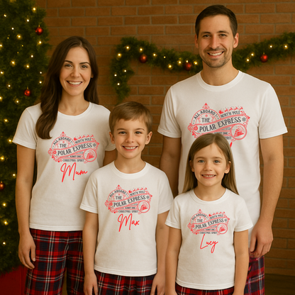 All Aboard the Festive Fun with Our Personalised Polar Express-Inspired Matching Family Pyjamas!

Create magical memories this Christmas with our customisable Matching Christmas PJ Sets, perfect for the whole family. Inspired by the beloved Polar Express, these cosy sets are made from 100% soft cotton for comfort and style all season long.