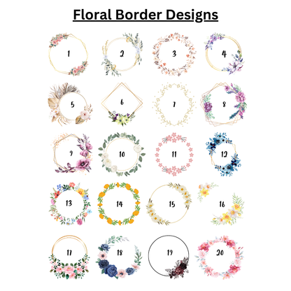 Collection of floral border designs numbered on a white background