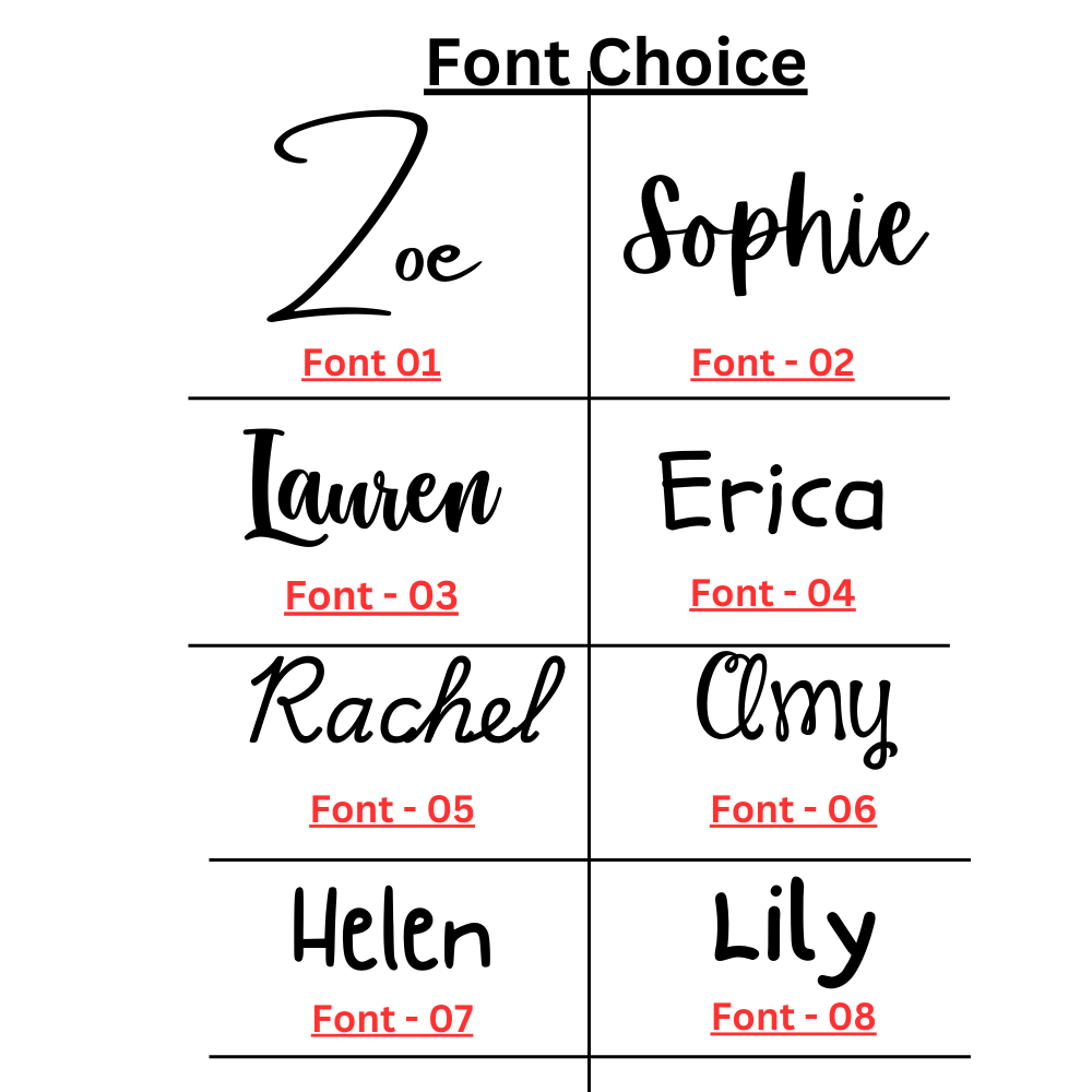 Comparison of different font styles for names on a white background