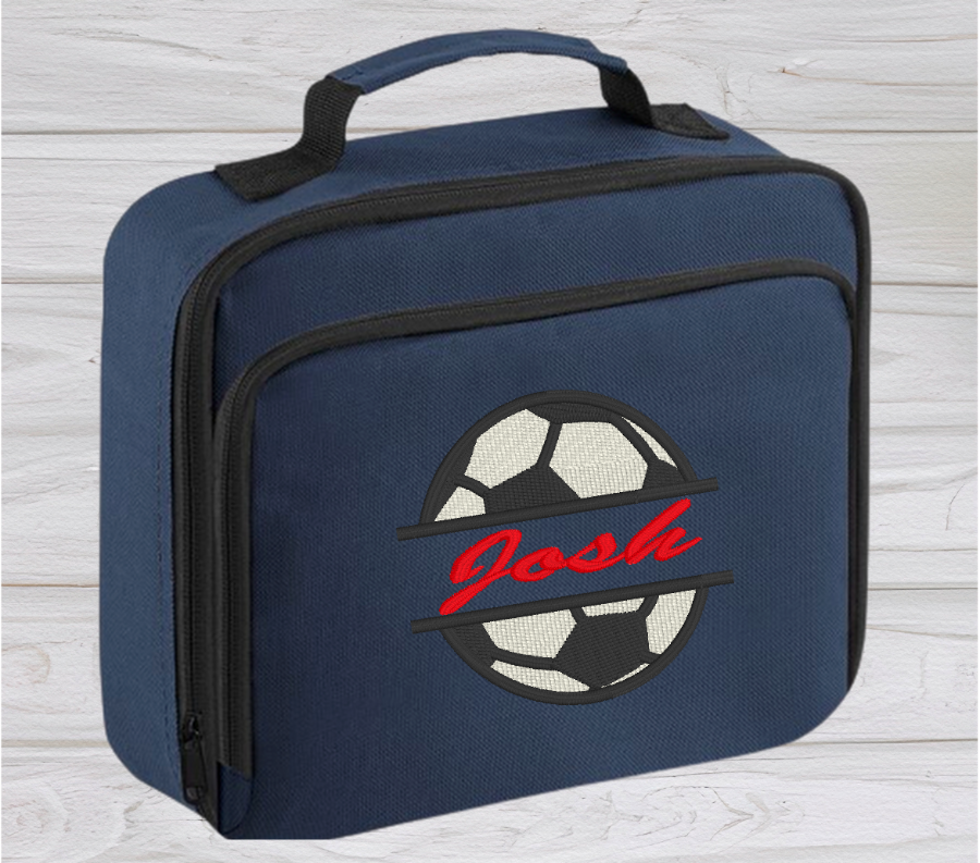 Introducing the ultra-stylish, Personalised Lunch Box Cooler! It's the total package: Zippered front pocket for easy customization. Zippered main compartment. Fully insulated. Wipeable interior. Internal ID label.  Colour - French Navy Blue Adjustment handle from 7.5cm to 8cm. Reach certified. Dimensions 24 x 20 x 8cm. 3 litres.  Choose between 4 colours - Jet Black, Jungle Camo, Navy Blue, Pretty in Pink!  Personalisation comes complimentary - no extra cost!