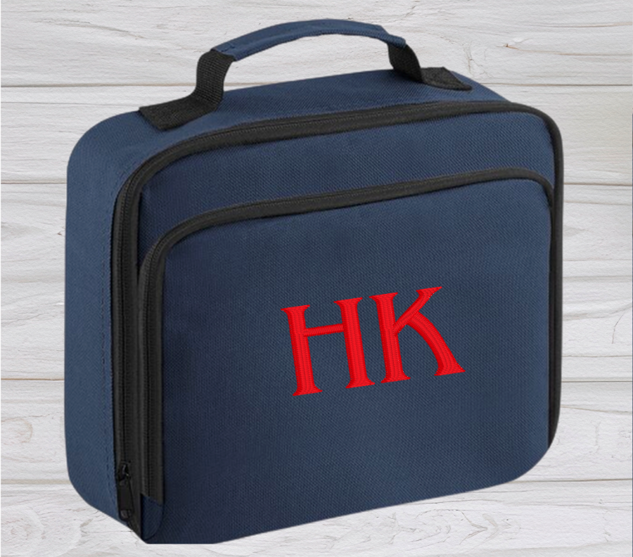 Introducing the ultra-stylish, Personalised Lunch Box Cooler! It's the total package: Zippered front pocket for easy customization. Zippered main compartment. Fully insulated. Wipeable interior. Internal ID label.  Colour - French Navy Blue Adjustment handle from 7.5cm to 8cm. Reach certified. Dimensions 24 x 20 x 8cm. 3 litres.  Choose between 4 colours - Jet Black, Jungle Camo, Navy Blue, Pretty in Pink!  Personalisation comes complimentary - no extra cost!