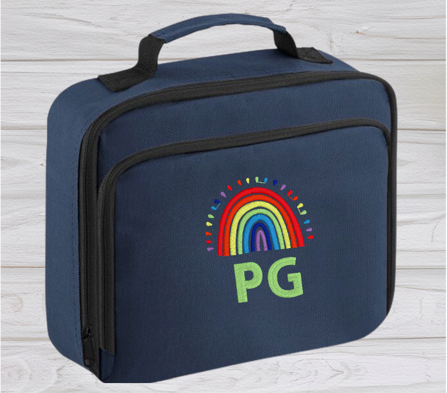 Introducing the ultra-stylish, Personalised Lunch Box Cooler! It's the total package: Zippered front pocket for easy customization. Zippered main compartment. Fully insulated. Wipeable interior. Internal ID label.  Colour - French Navy Blue Adjustment handle from 7.5cm to 8cm. Reach certified. Dimensions 24 x 20 x 8cm. 3 litres.  Choose between 4 colours - Jet Black, Jungle Camo, Navy Blue, Pretty in Pink!  Personalisation comes complimentary - no extra cost!