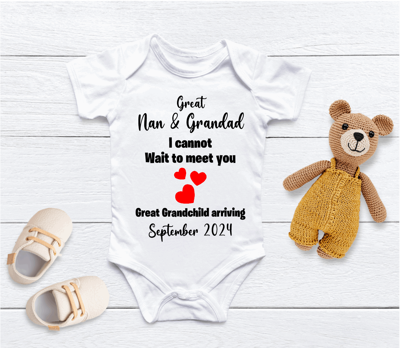Personalised Great Nan & Grandad Pregnancy Announcement Baby Vest - CreationPartyShop
