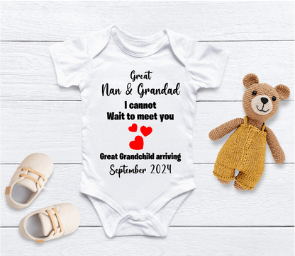 Personalised Great Nan & Grandad Pregnancy Announcement Baby Vest - CreationPartyShop
