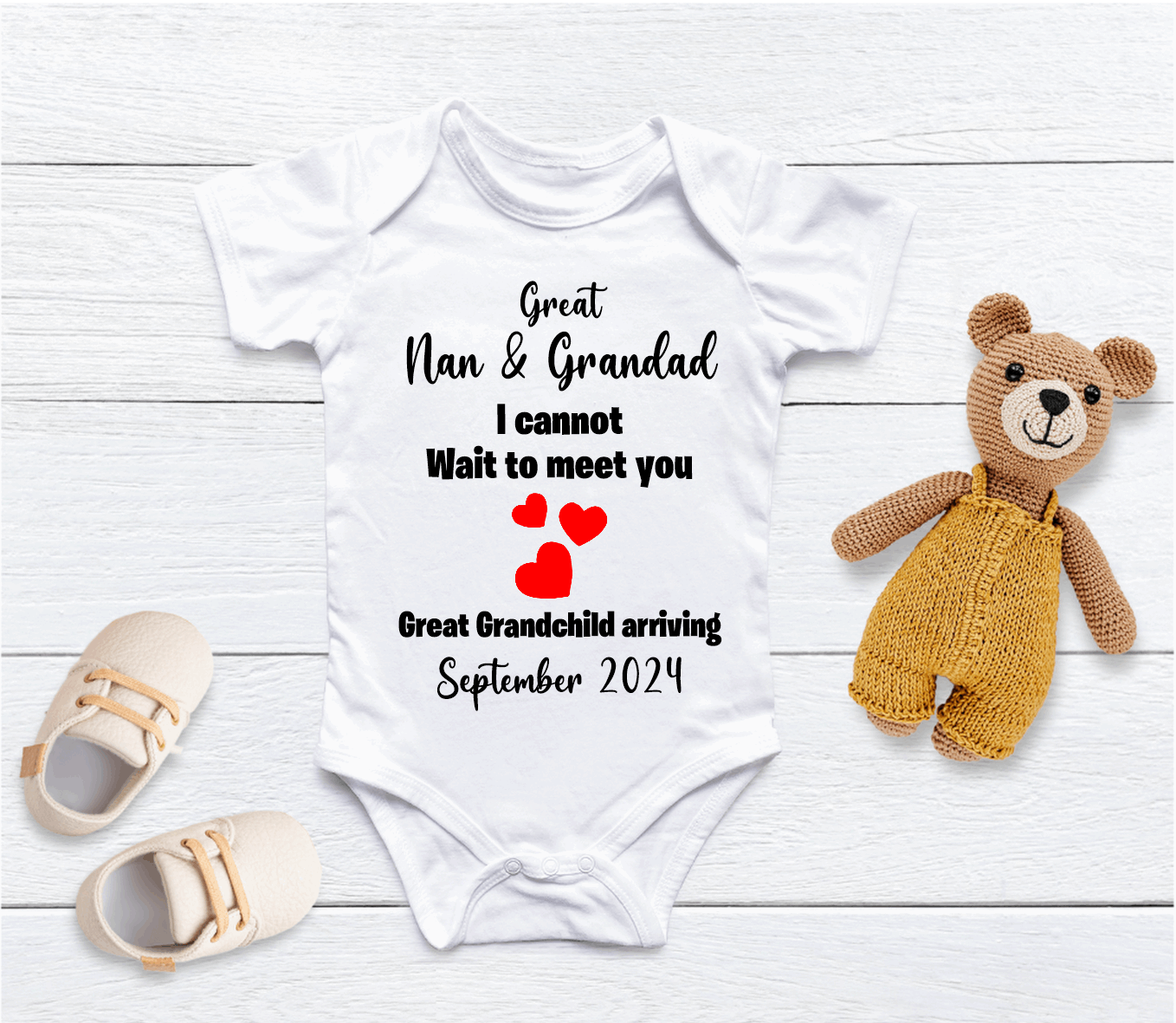 Personalised Great Nan & Grandad Pregnancy Announcement Baby Vest - CreationPartyShop