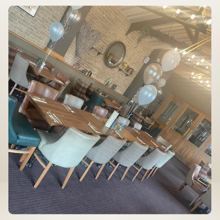 Helium balloon table clusters at The Griffin Pub, St Helens