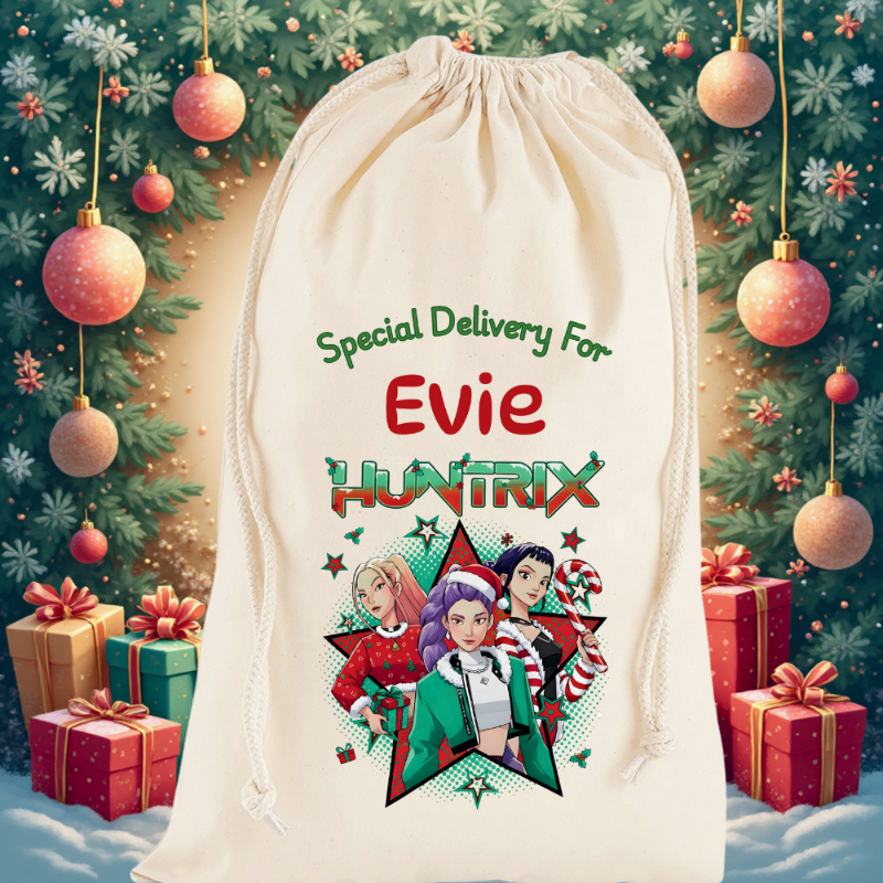 Our Personalised Premium Cotton K-Pop Demon Hunters Saja Girls Themed Christmas Sack is the perfect way to surprise your little one this festive season. Beautifully designed with a K-Pop Demon Hunters theme, each sack can be customised with any name, making it a keepsake they’ll treasure year after year.