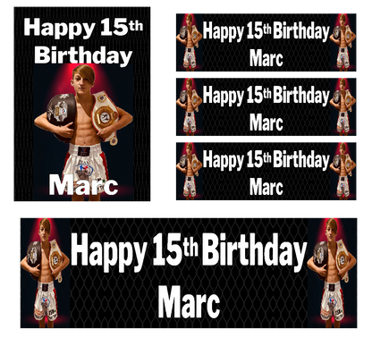 Personalised birthday banners and posters themed around MMA.  MMA themed birthday posters and banners which can include photos. Hang some extras too! Let your guests have their own championship photo ops on the night of your big event.