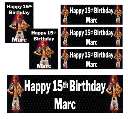 Personalised birthday banners and posters themed around MMA.  MMA themed birthday posters and banners which can include photos. Hang some extras too! Let your guests have their own championship photo ops on the night of your big event.