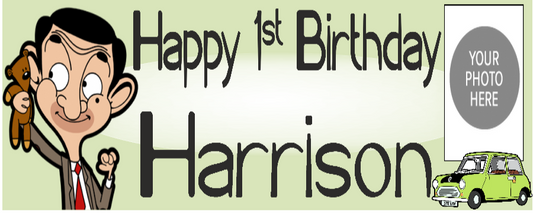 personalised mr bean birthday banner with photo of the birthday boy or girl