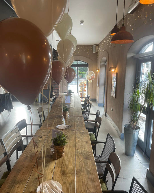 Helium balloon table centrepieces in St Helens for birthday parties and events also in Liverpool, Merseyside
