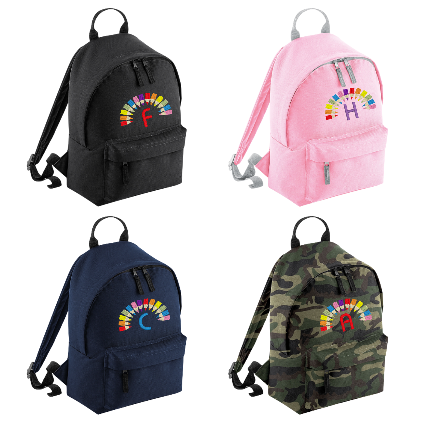 Personalised Mini School Backpack/Rucksack - Colourful Pencil Design
