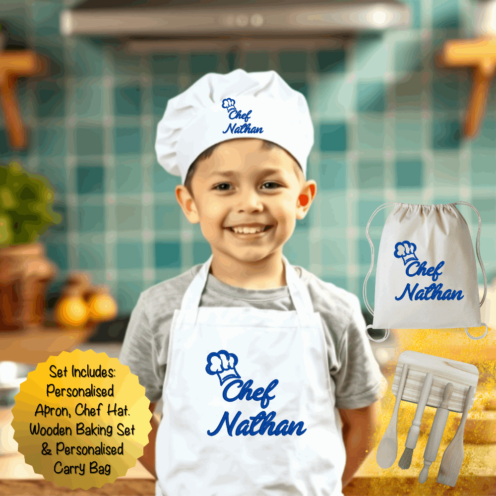 Personalised kids baking set with apron and utensils UK