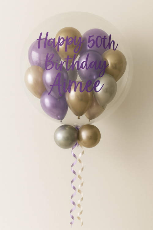 Personalised helium filled Bubble balloon with little balloons inside Purple, Lilac & Gold