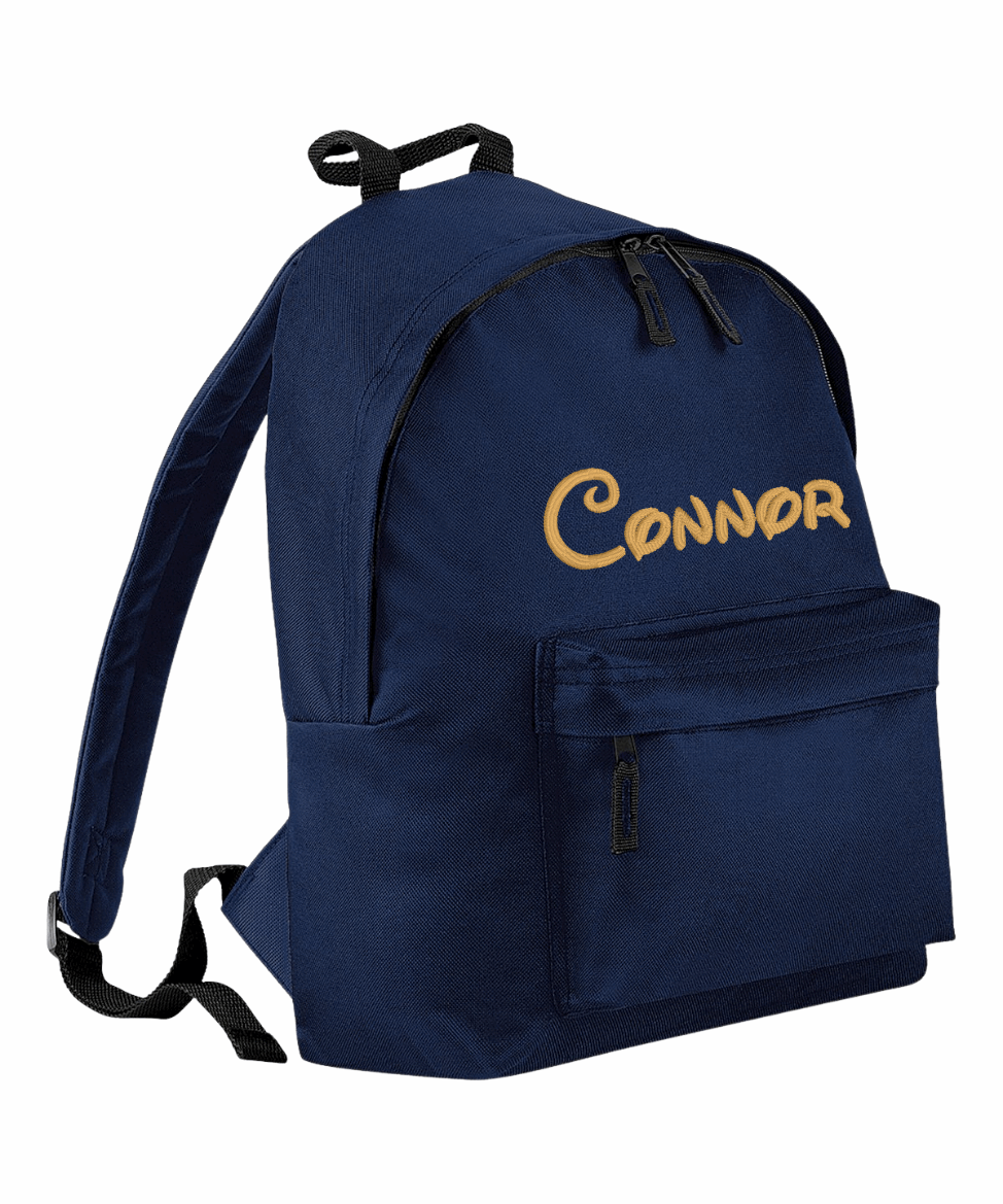 Introducing the fabulously fashionable, junior-sized Personalised Embroidery Junior School Backpack! It's got it all: a nifty zippered front pocket, extra-cushy back panel and adjustable shoulder straps, plus a handy grab handle to boot!

Embroidery Name Only design with a choices of font designs and colour.

Choose between 9 colours - Jet Black, Jungle Camo, Navy Blue, Pink, Sky Blue, Purple, Burgundy, Royal Blue & Bottle Green