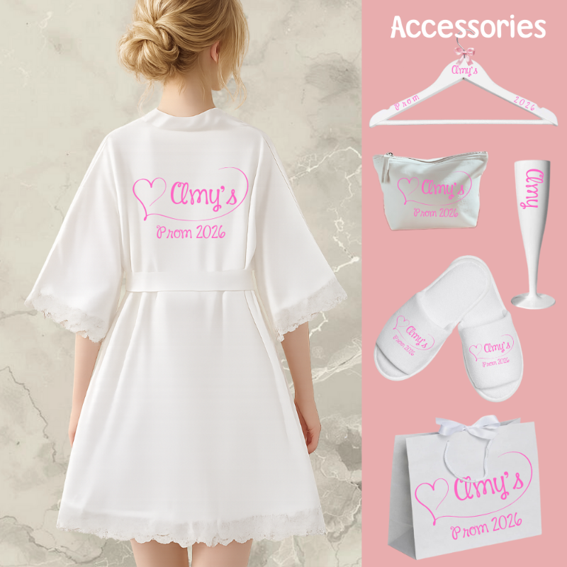 personalised prom robe and accessories UK satin lace dressing gown