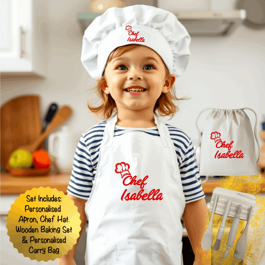 Personalised kids baking set with apron and utensils UK