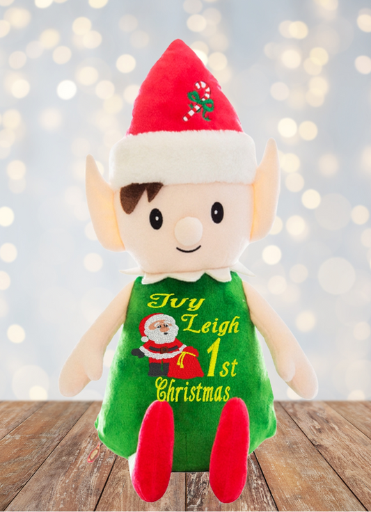 Say hello to Tinsel Toes the Elf Cubbies Teddy Bear! Topped off with a festive white and red hat, this mischievous green and cream bundle of joy has pointy ears, printed green and white legs, bright red feet, two soulful black eyes and a timid yet cheery smile. Making Christmas memories for years to come.

Tinsel Toes & has an innovative zip construction that lets you take out the inner stuffing and easily toss him in the wash. With Tinsel Toes, it's a cinch to fill & them with PJs and have a sleepove