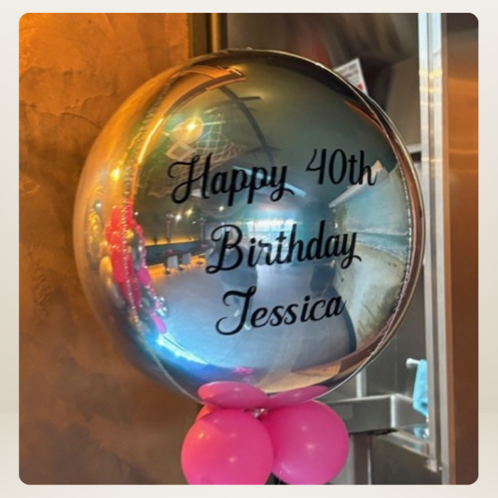 Helium orb balloon personalised for 40th Birthday