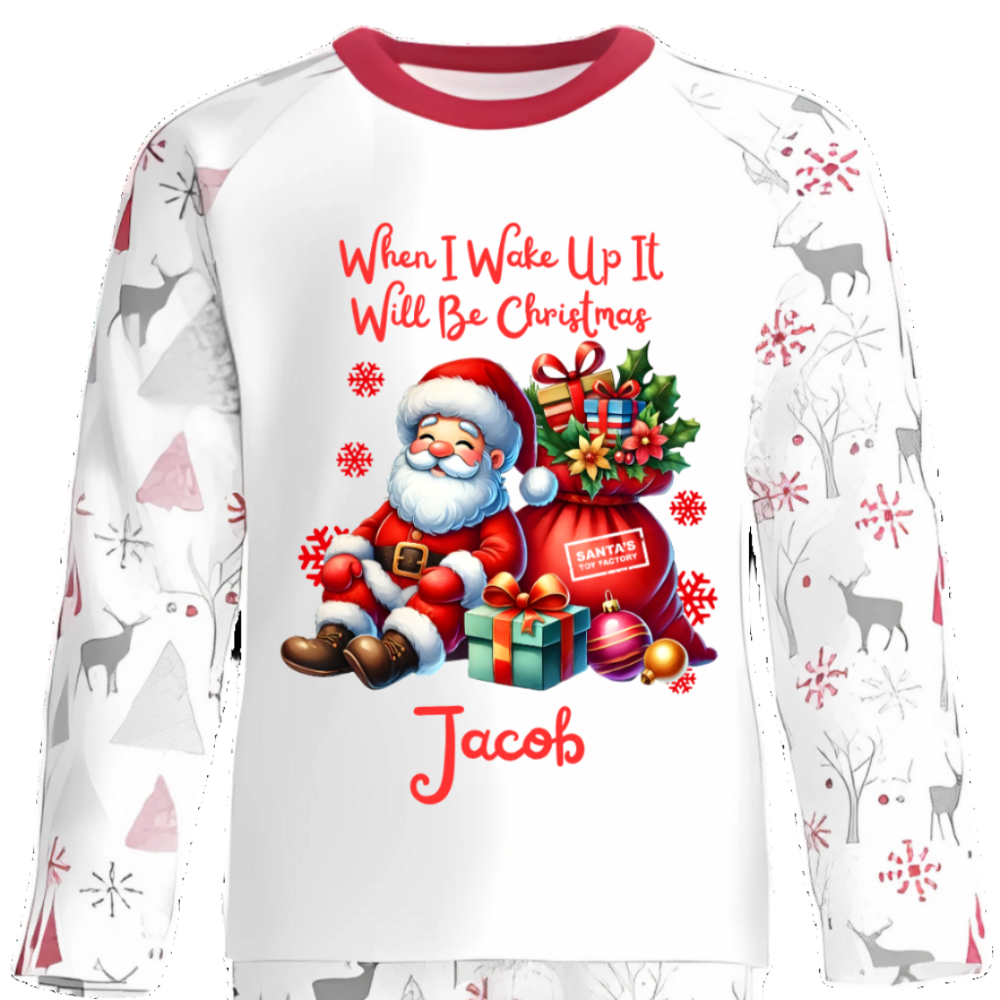 personalised when i wake up it will be christmas Children's Christmas pajama set with Santa Claus design