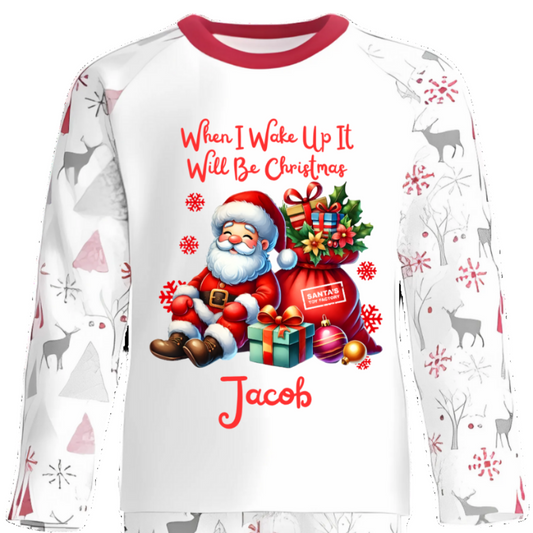 personalised when i wake up it will be christmas Children's Christmas pajama set with Santa Claus design