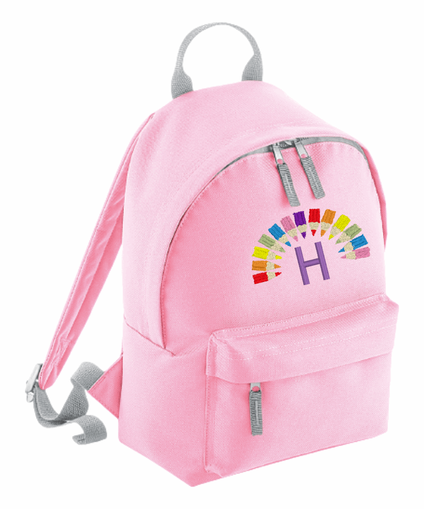 Personalised Mini School Backpack/Rucksack - Colourful Pencil Design