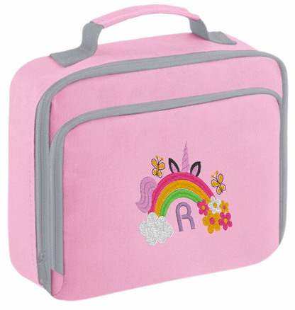 Introducing the ultra-stylish, Personalised Lunch Box Cooler! It's the total package: Zippered front pocket for easy customization. Zippered main compartment. Fully insulated. Wipeable interior. Internal ID label.

Embroidery Personalisation comes complimentary - no extra cost!

Featuring a fun choice of Unicorn Rainbow Design.
