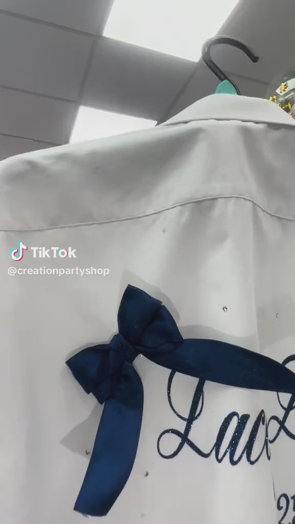custom school leavers shirt with glitter and bows