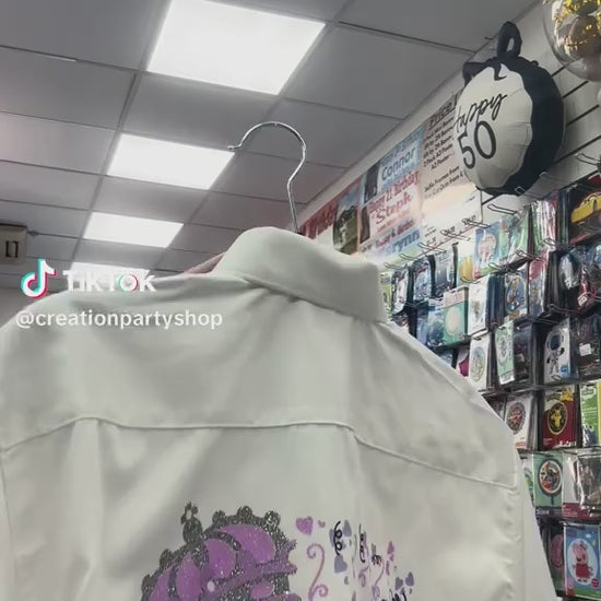 Personalised Glitter Crown, Diamantés, Swirls & Hearts School Leavers Signing Shirt