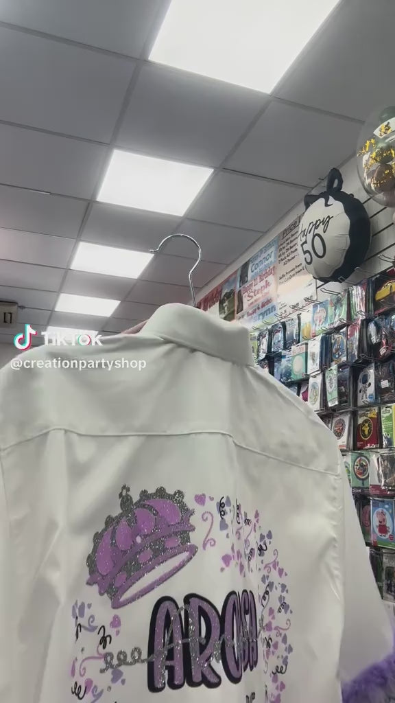 Personalised Glitter Crown, Diamantés, Swirls & Hearts School Leavers Signing Shirt