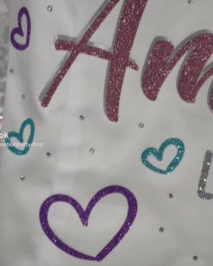 video of glitter themed leavers signing shirt