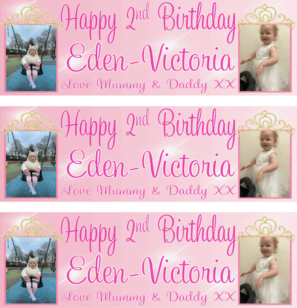 Princess Themed Birthday Photo mini banners with images