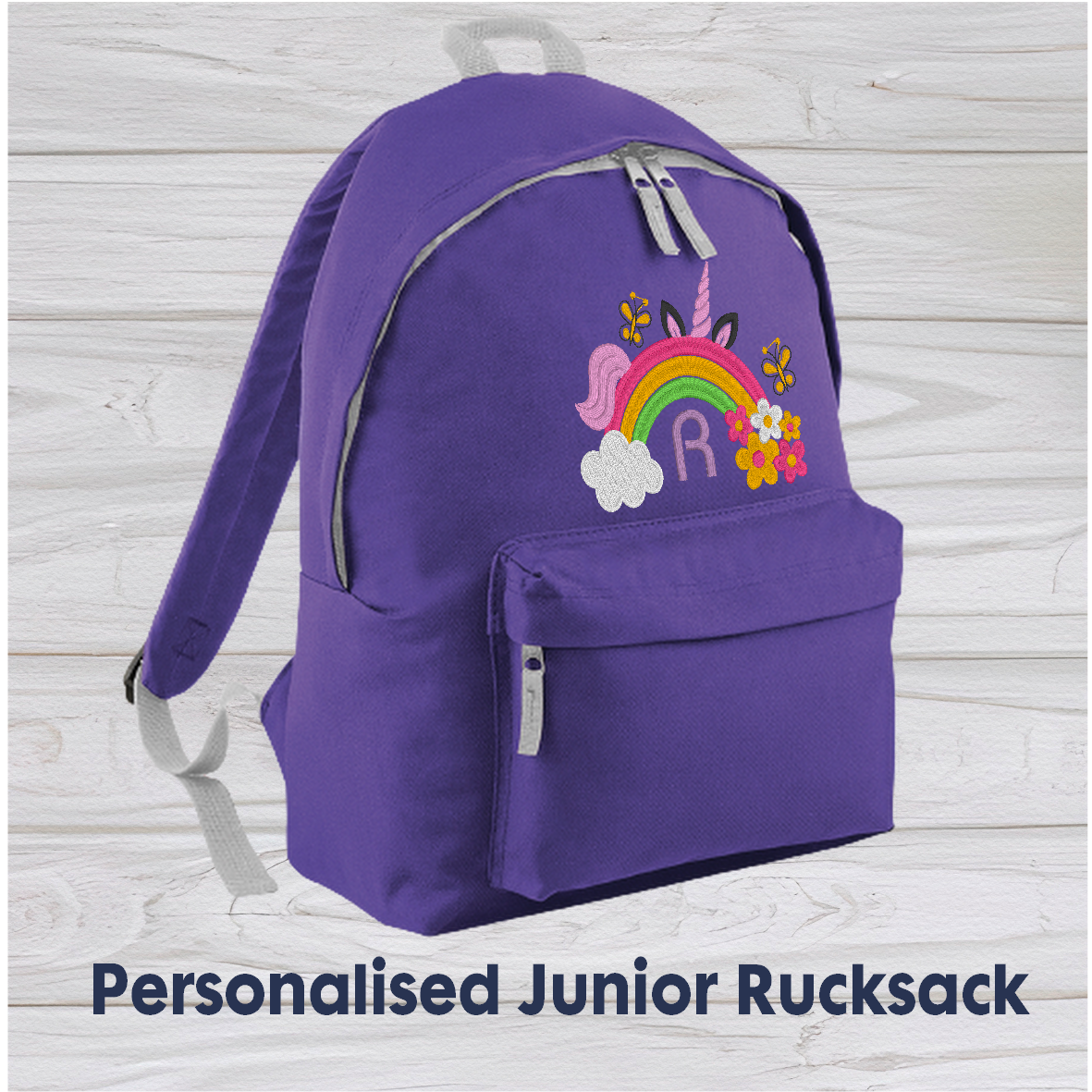 Personalised Junior Purple School Rucksack Backpack - Embroidery Designed - CreationPartyShop