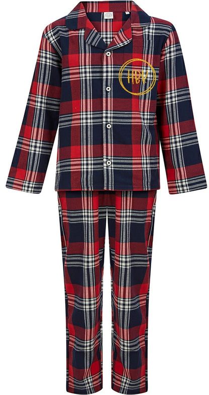Matching Red, Blue & White Tartan Pyjama Sets - Monogram Personalised - CreationPartyShop