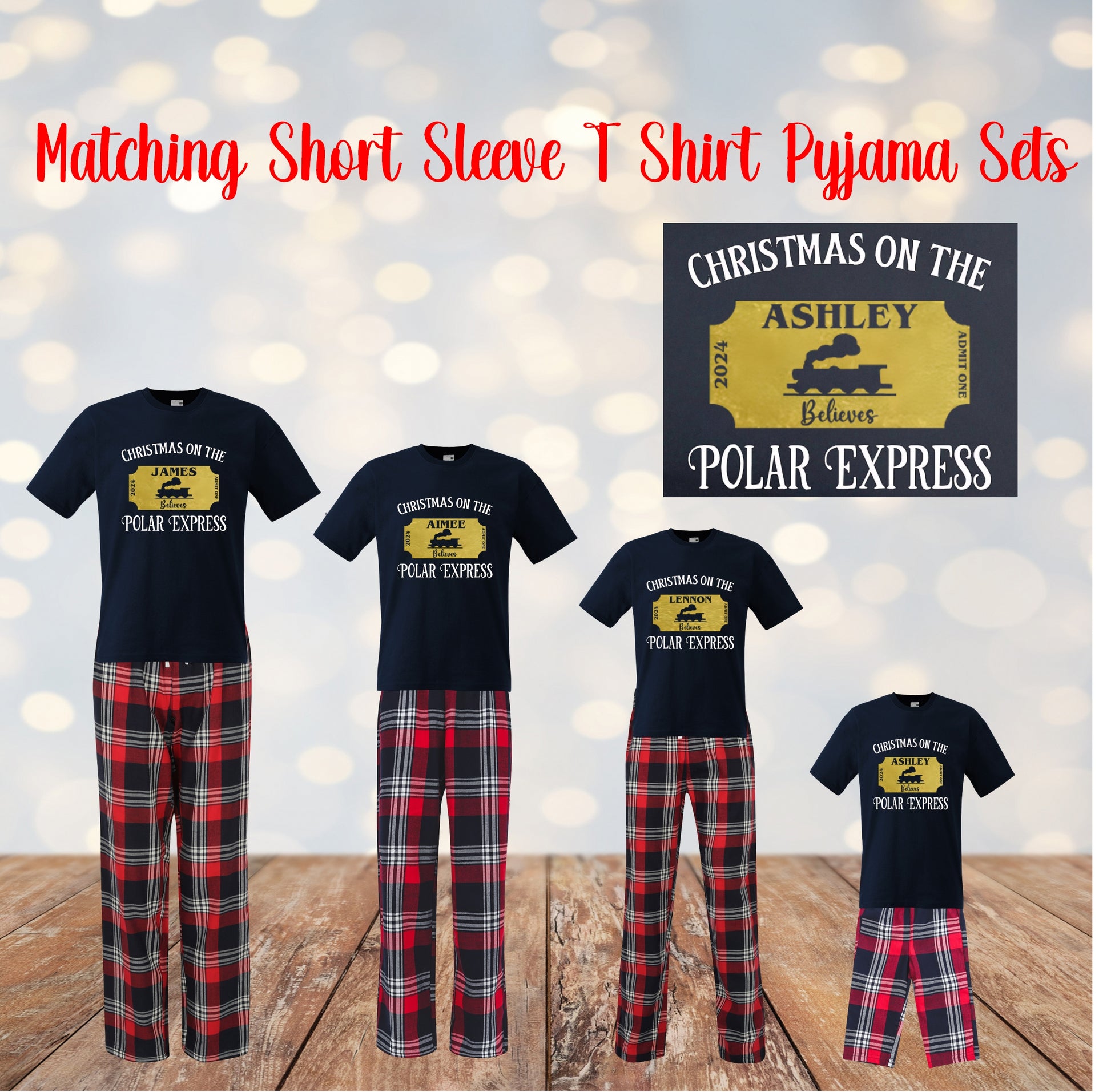 Matching Personalised Christmas T Shirt Pyjama's - Polar Express Themed - CreationPartyShop