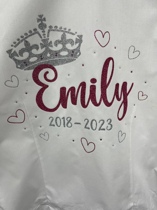 Personalised Glitter & Diamante Crown & Hearts School Leavers Signing Shirts Class of Year 2025 Kids - CreationPartyShop