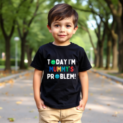 Introducing Today I'm Mum's Problem! T Shirt - ideal for all those cheeky kiddos! They're the perfect match for any child. Printed on the back or front of super soft t shirts.

Select from a choice of 14 t shirt Colours for both baby and toddlers.