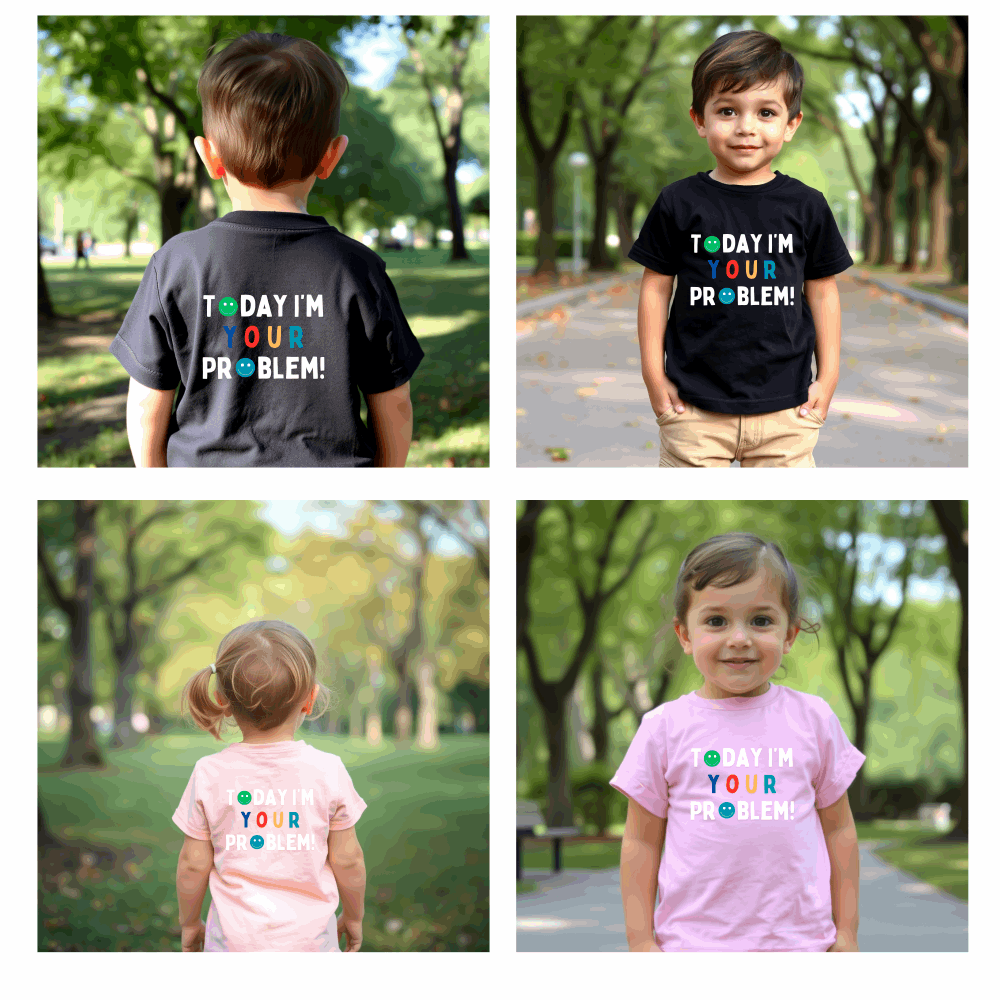 Introducing Today I'm Your Problem! T Shirt - ideal for all those cheeky kiddos! They're the perfect match for any child. Printed on the back or front of super soft t shirts.