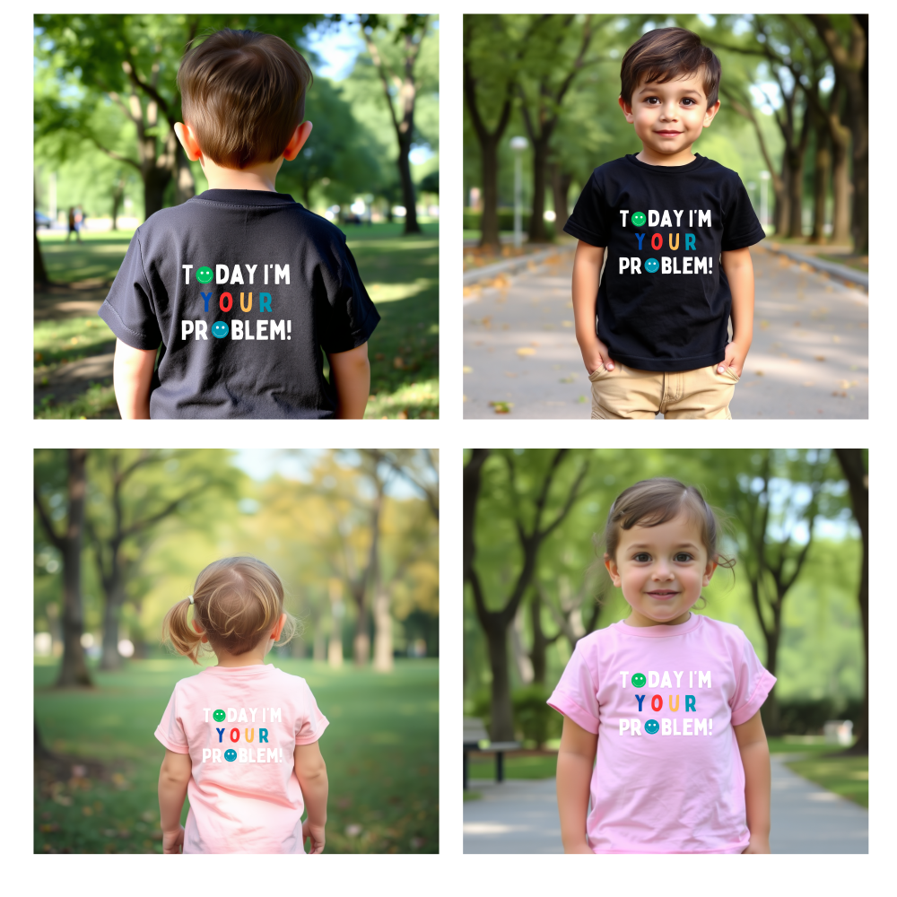 Introducing Today I'm Your Problem! T Shirt - ideal for all those cheeky kiddos! They're the perfect match for any child. Printed on the back or front of super soft t shirts.