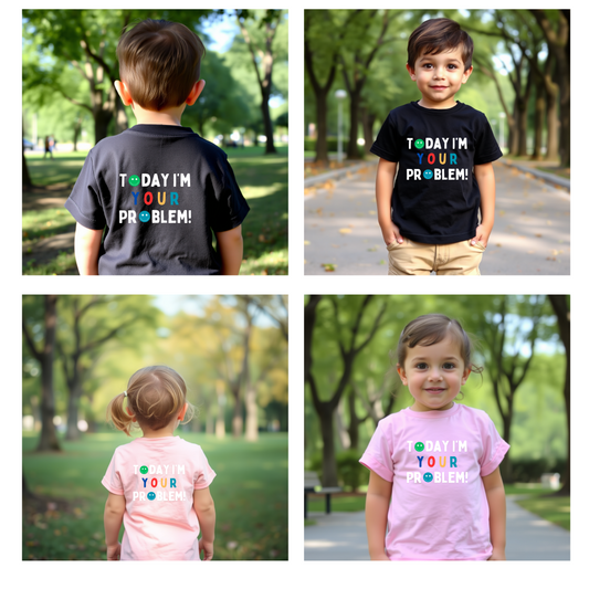 Introducing Today I'm Your Problem! T Shirt - ideal for all those cheeky kiddos! They're the perfect match for any child. Printed on the back or front of super soft t shirts.