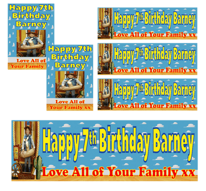 Personalised photo birthday banners and posters themed around Toy Story.  Toy story themed posters and banners for that special birthday. Includes any image uploaded to your posters and banners. Let your birthday party be the talk of the town with these Toy Story themed posters and banners! Plus, you can customize them with any image you want - your options are endless!