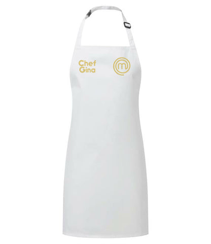 Personalised White MasterChef apron with custom name embroidery UK