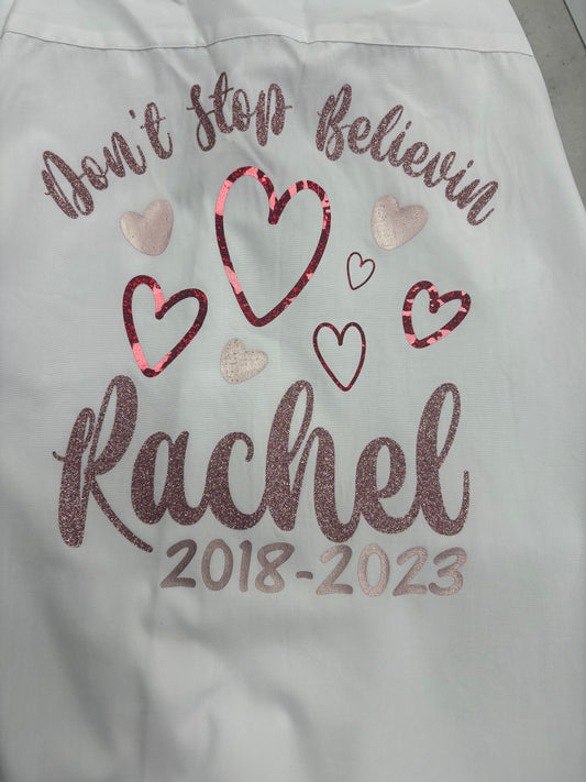 Personalised Glitter Don’t Stop Believin School Leavers Signing Shirts Class Year 2024 Kids